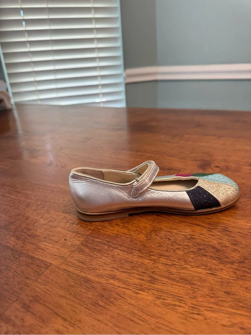 Mini Boden Silver Leather Rainbow Glitter Toe Mary Jane Shoes EU 30 US 12